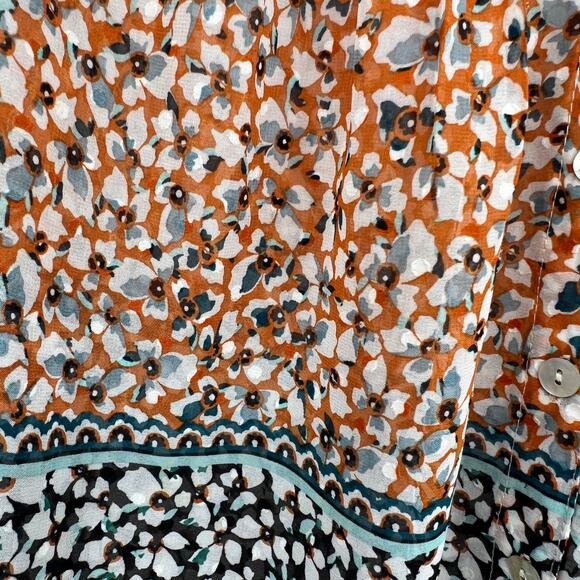 Figueroa & Flower Floral Print‎ Pintuck Button Down Boho Career Workwear Blouse - Picture 4 of 7